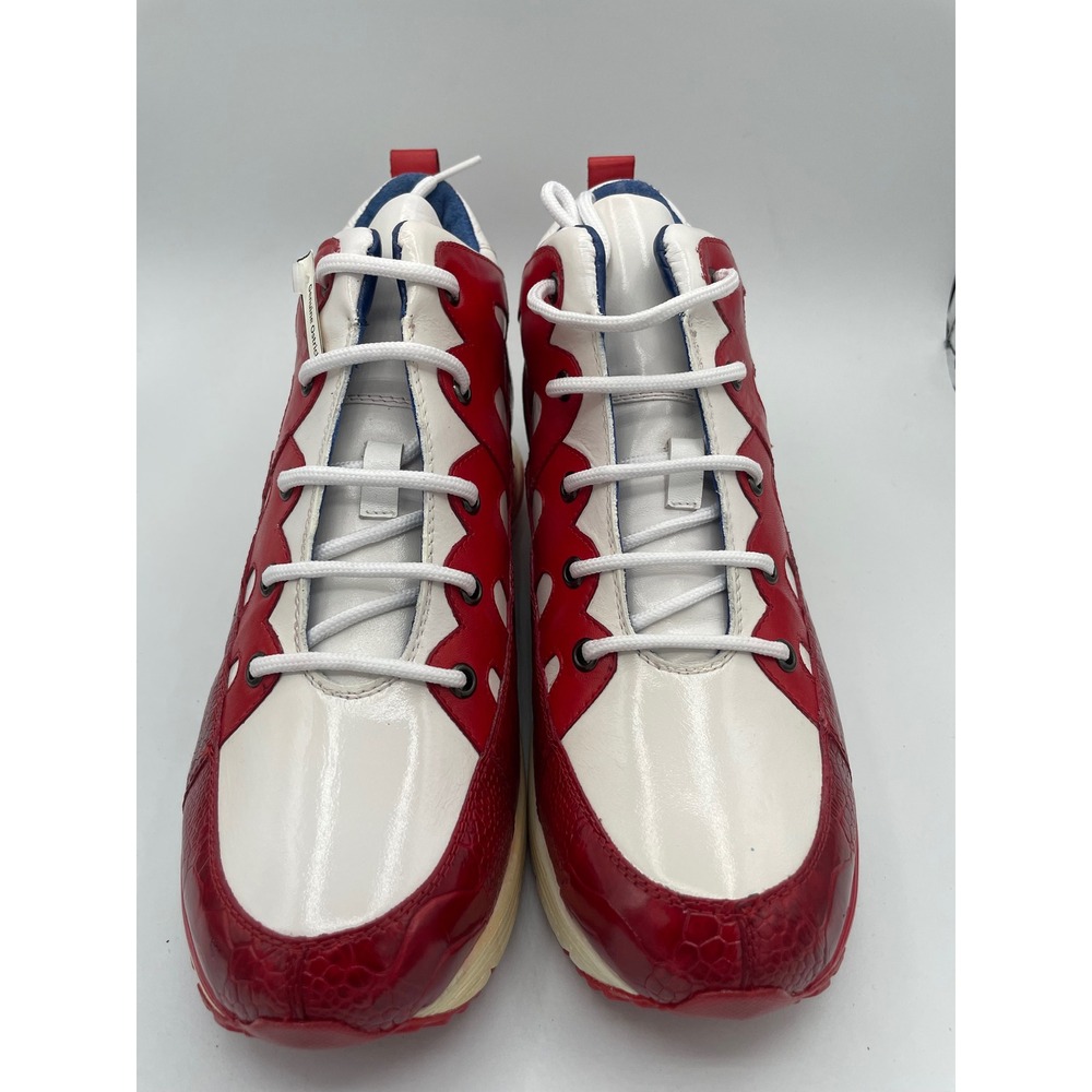Belvedere Kevin Mens 9 White Red Genuine Ostrich Leg Leather High Top Sneakers